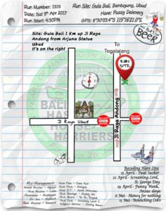 BHHH2 Next Run Map Sat 8th Apr 2017 Gula Bali, Bentuyung, Ubud
