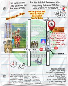 BHHH2 Next Run Map Sat 8th Apr 2017 Gula Bali, Bentuyung, Ubud