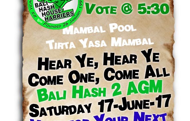AGM Run Reminder Mambal Pool 17-June-17 Run 1325 Bali Hash 2