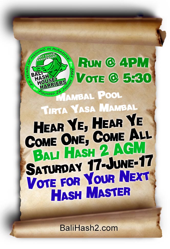 AGM Run Reminder Mambal Pool 17-June-17 Run 1325 Bali Hash 2