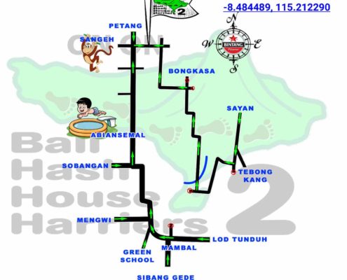 Bali Hash House Harriers 2 BHHH2 Next Run Map #1371 Taman Mumbul Sangeh 5-Mei-18
