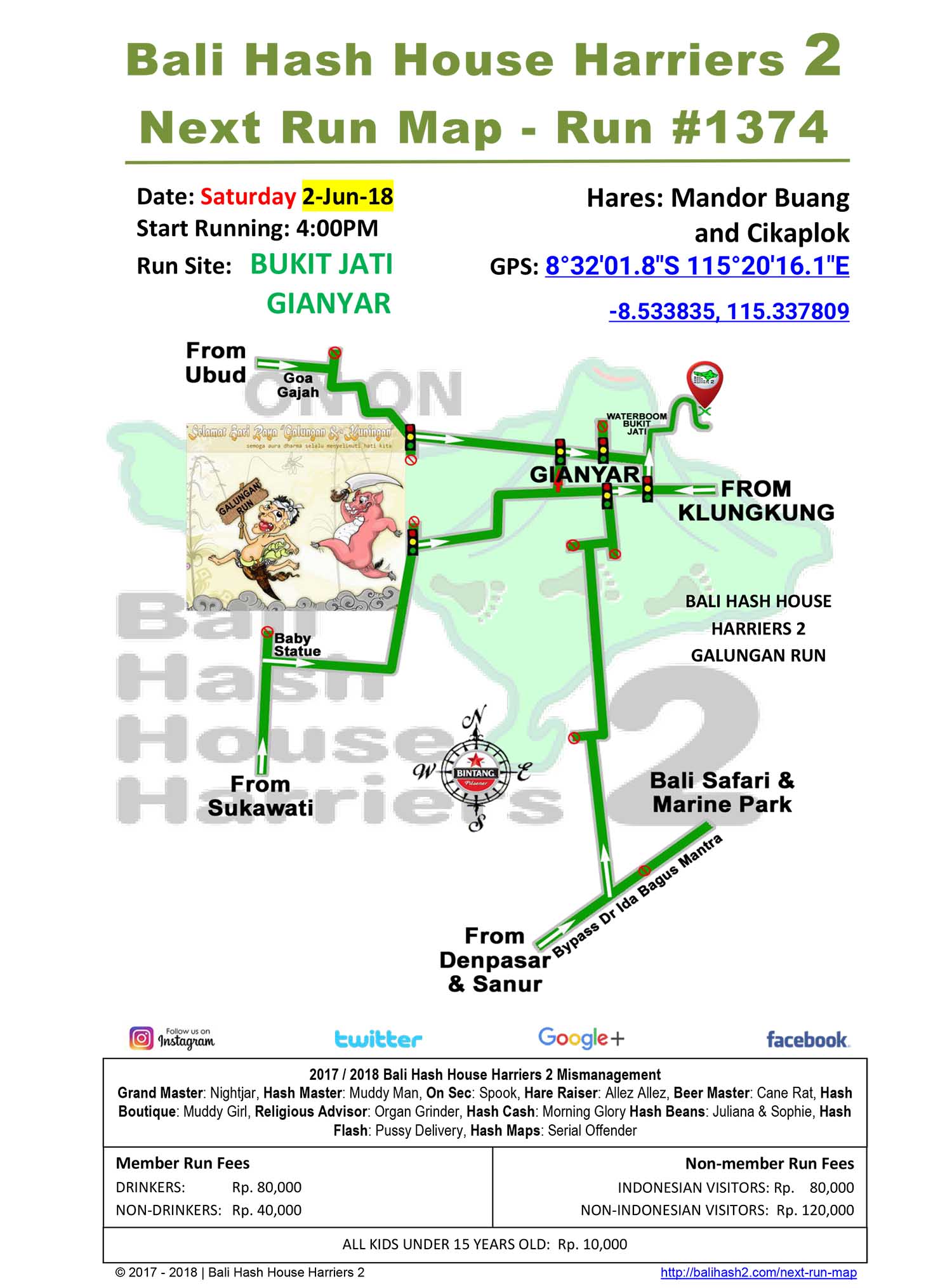 BHHH2 Next Run Map #1375 Bukit Jati Gianyar 2-Jun-18