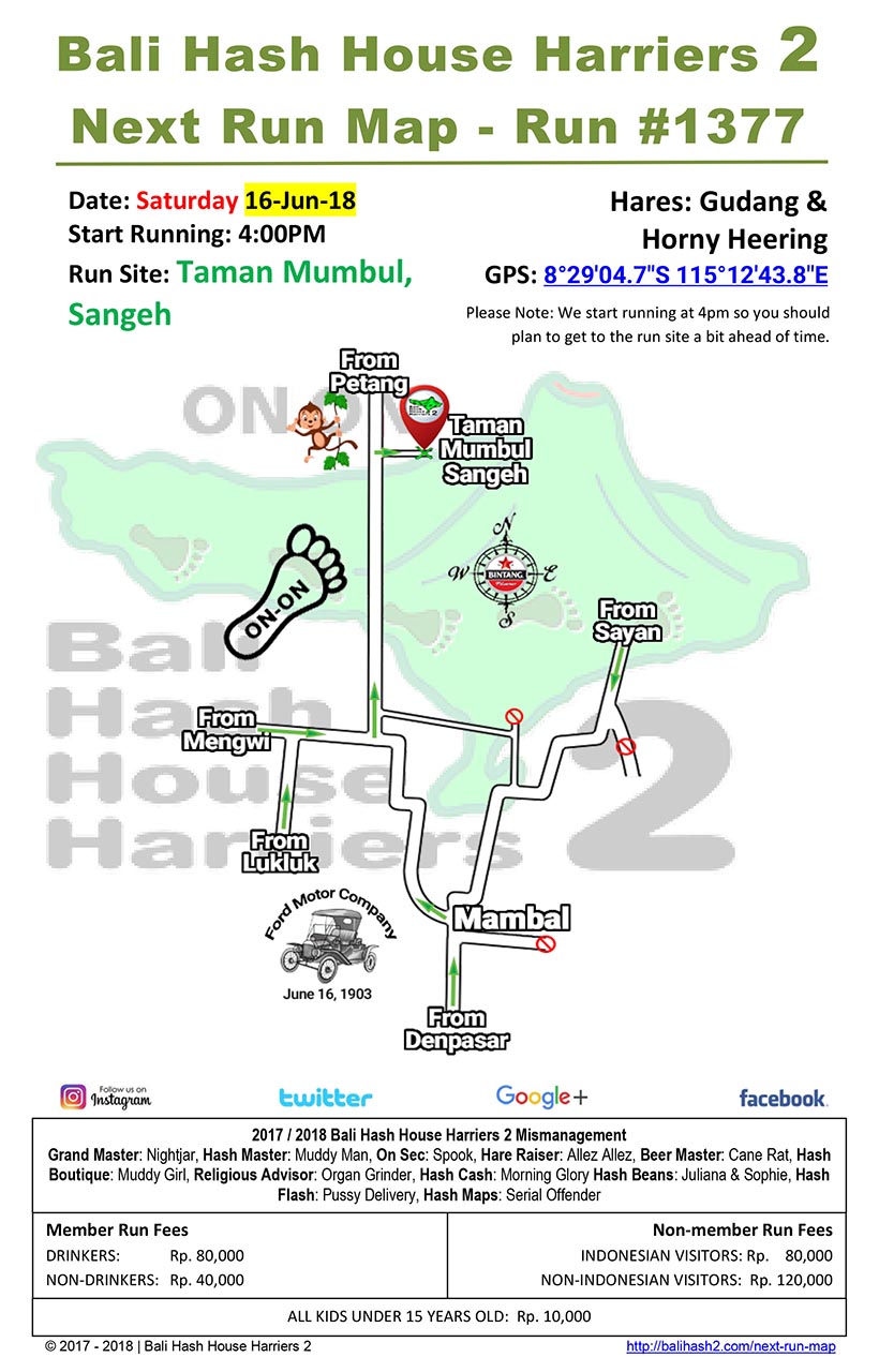 BHHH2 Next Run Map #1377 Taman Mumbul Sangeh 16-Jun-18
