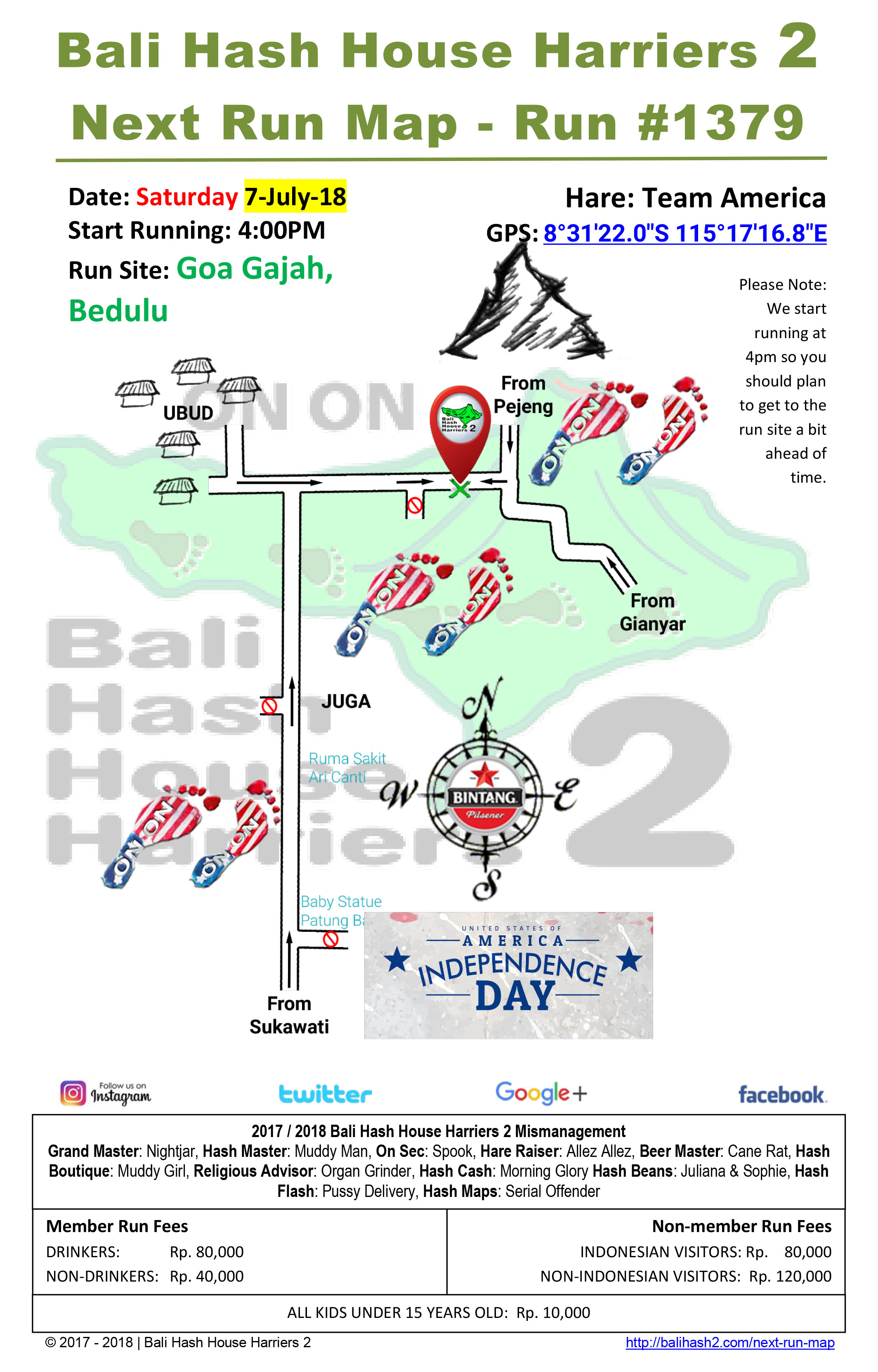 Bali Hash House Harriers 2 Next Run Map #1380 Goa Gajah 7-Jul-18