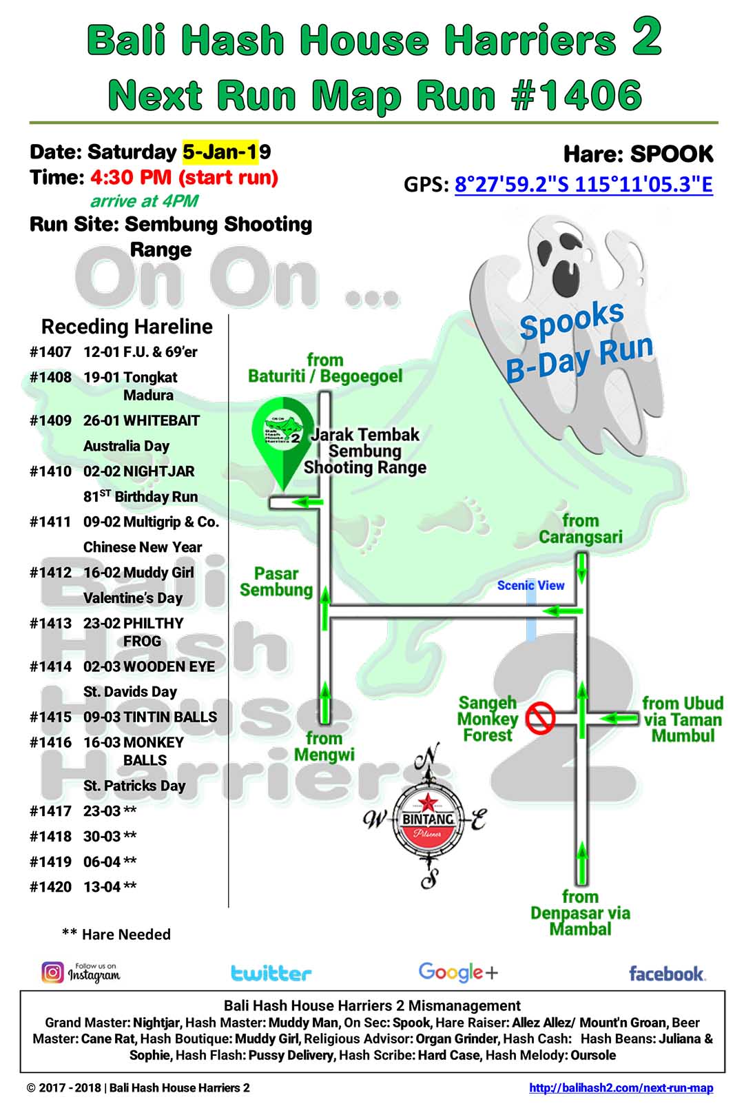 Bali Hash 2 Next Run Map #1406 Sembung Shooting Range 5-Jan-19