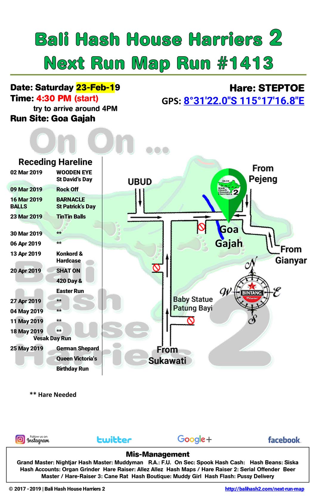 Bali Hash 2 Next Run Map #1413 Goa Gajah