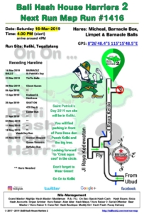 Bali Hash 2 Next Run Map #1416 Keliki St Patricks Day