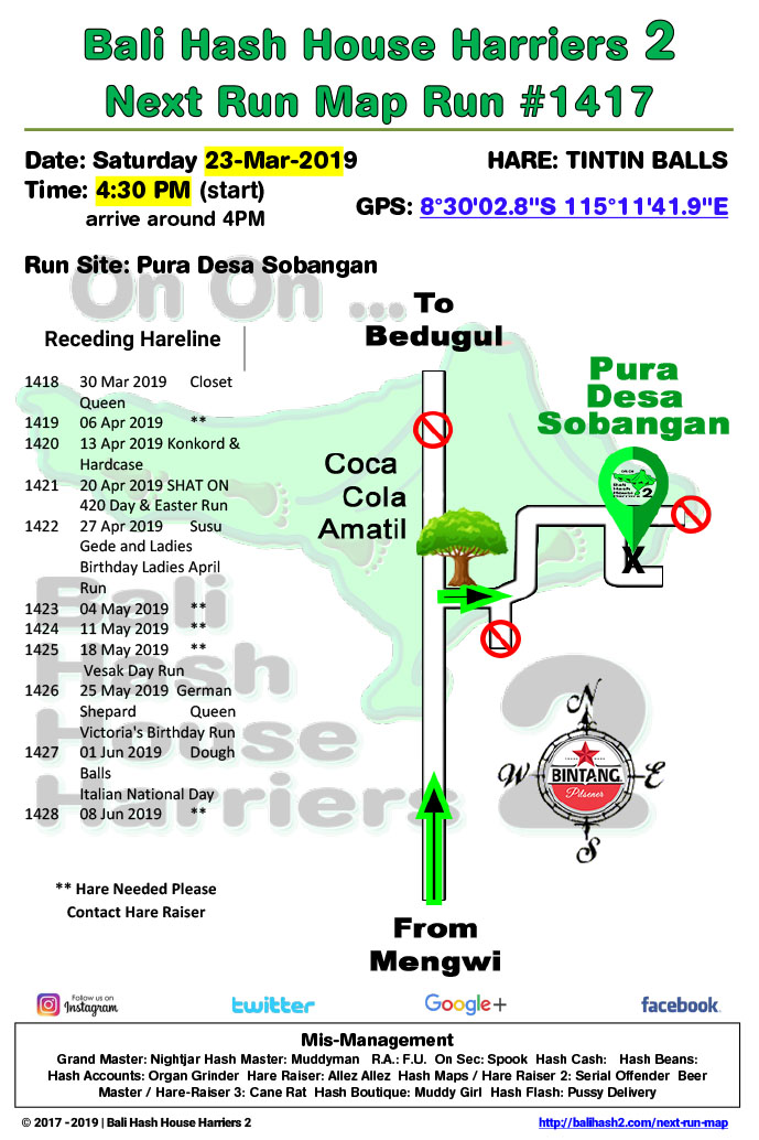 Bali Hash 2 Next Run Map #1417 Pura Desa Sobangan