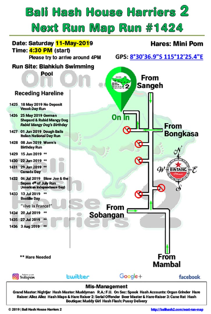 Bali Hash 2 Next Run Map #1424 Blahkiuh Swimming Pool