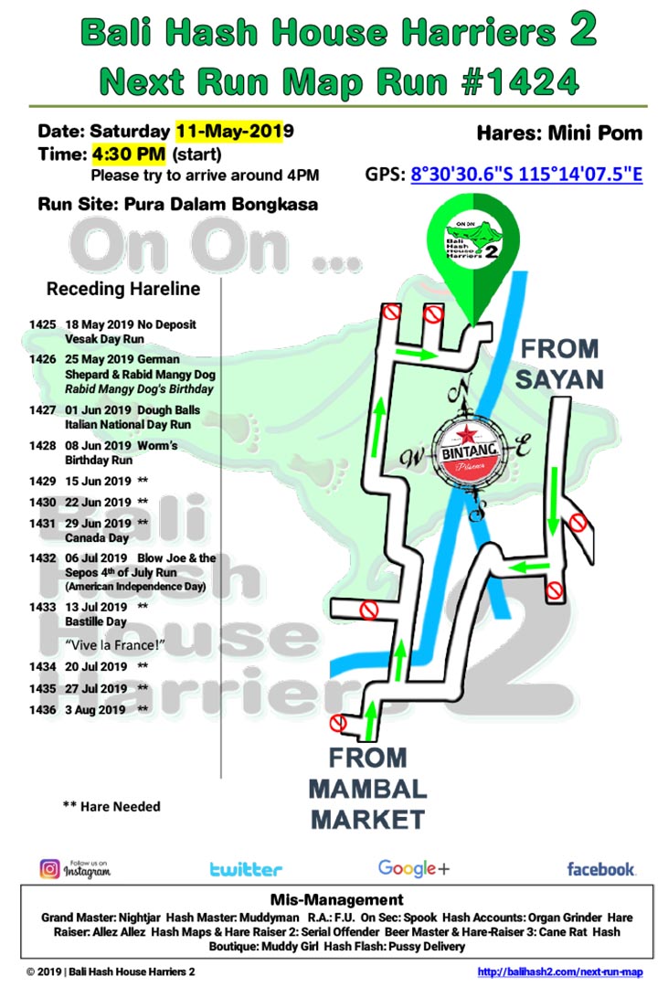  Bali Hash 2 Next Run Map #1424 Pura Dalam Bongkasa