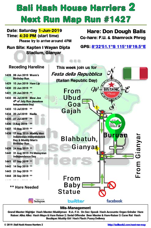 Bali Hash 2 Next Run Map #1427 Kapten I Wayan Dipta Stadium, Gianyar