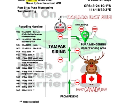 Bali Hash 2 Next Run Map #1431 Pura Mengening Tampaksiring Canada Day Run