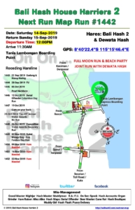 Bali Hash 2 Next Run Map #1442 Full Moon Run & Beach Party Tanis Lembongan