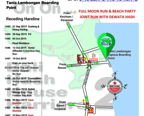 Bali Hash 2 Next Run Map #1442 Full Moon Run & Beach Party Tanis Lembongan