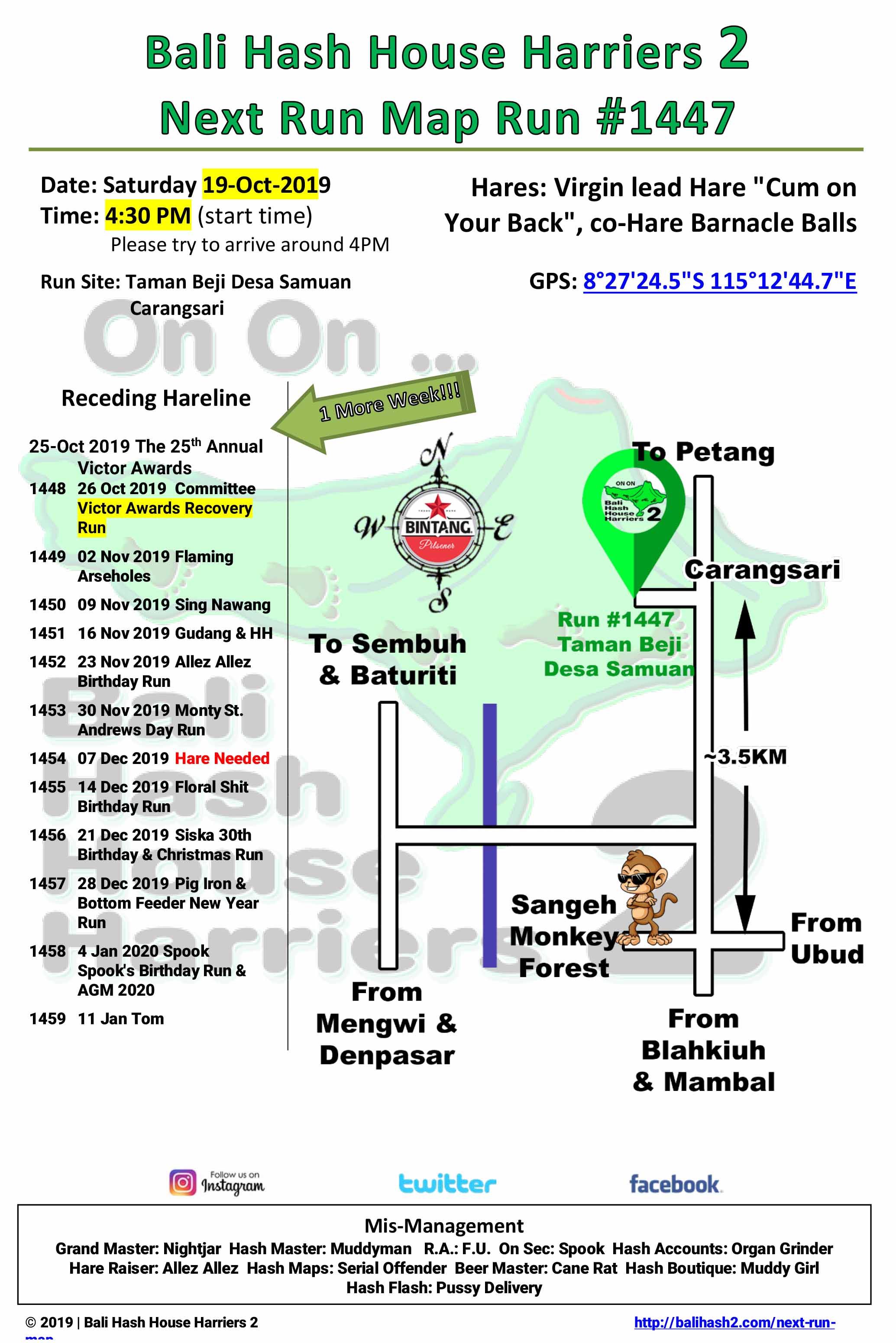 Bali Hash 2 Next Run Map #1447 Taman Beji Desa Samuan