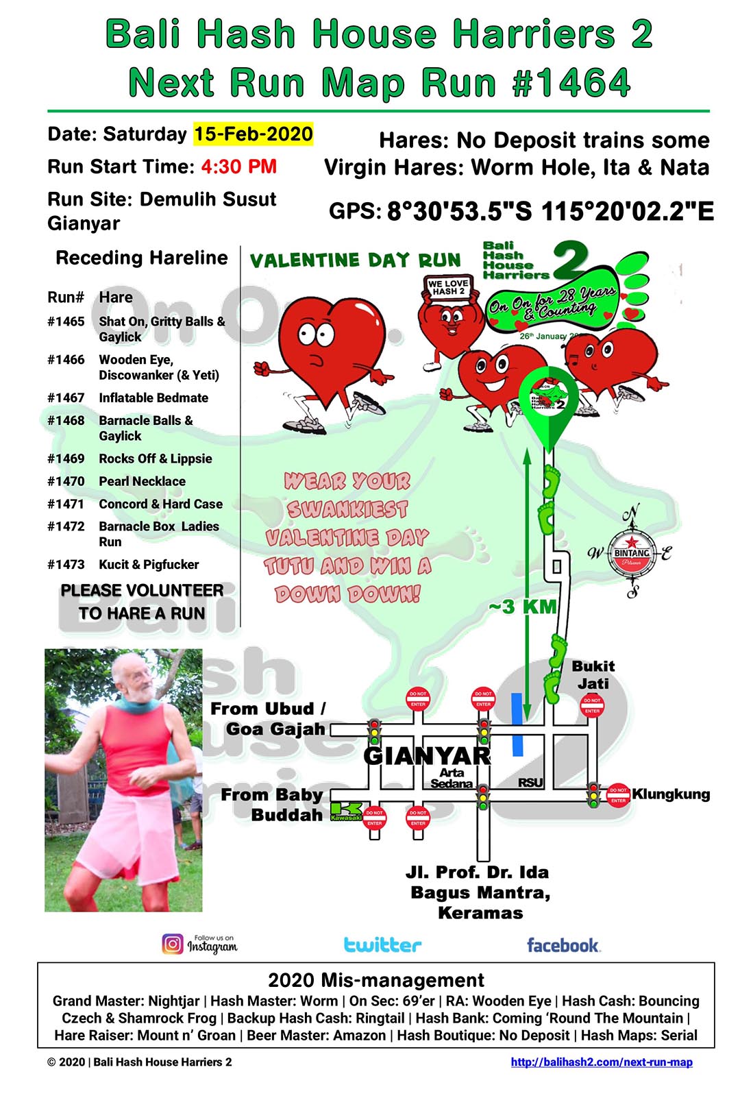 Bali Hash 2 Next Run Map #1464 Demulih Susut Gianyar Valentine Day Run