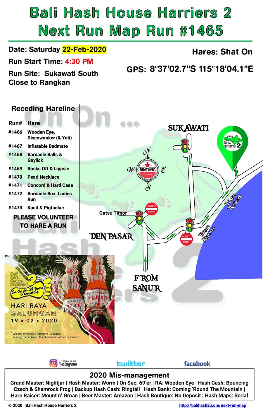 Bali Hash 2 Next Run Map #1465 Sukawati South Close to Rangkan