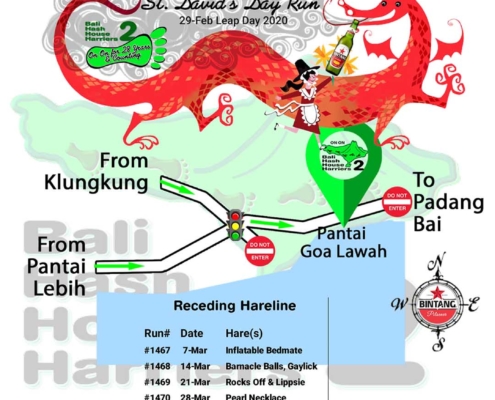 Bali Hash 2 Next Run Map #1466 Pantai Goa Lawah St Davids Day Leap Day Run