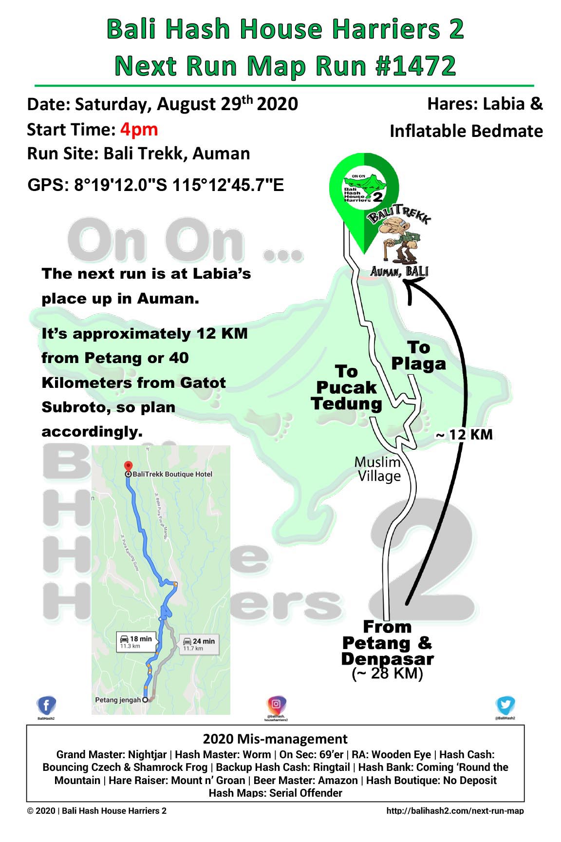 Bali Hash 2 Next Run Map #1472 Bali Trekk Auman