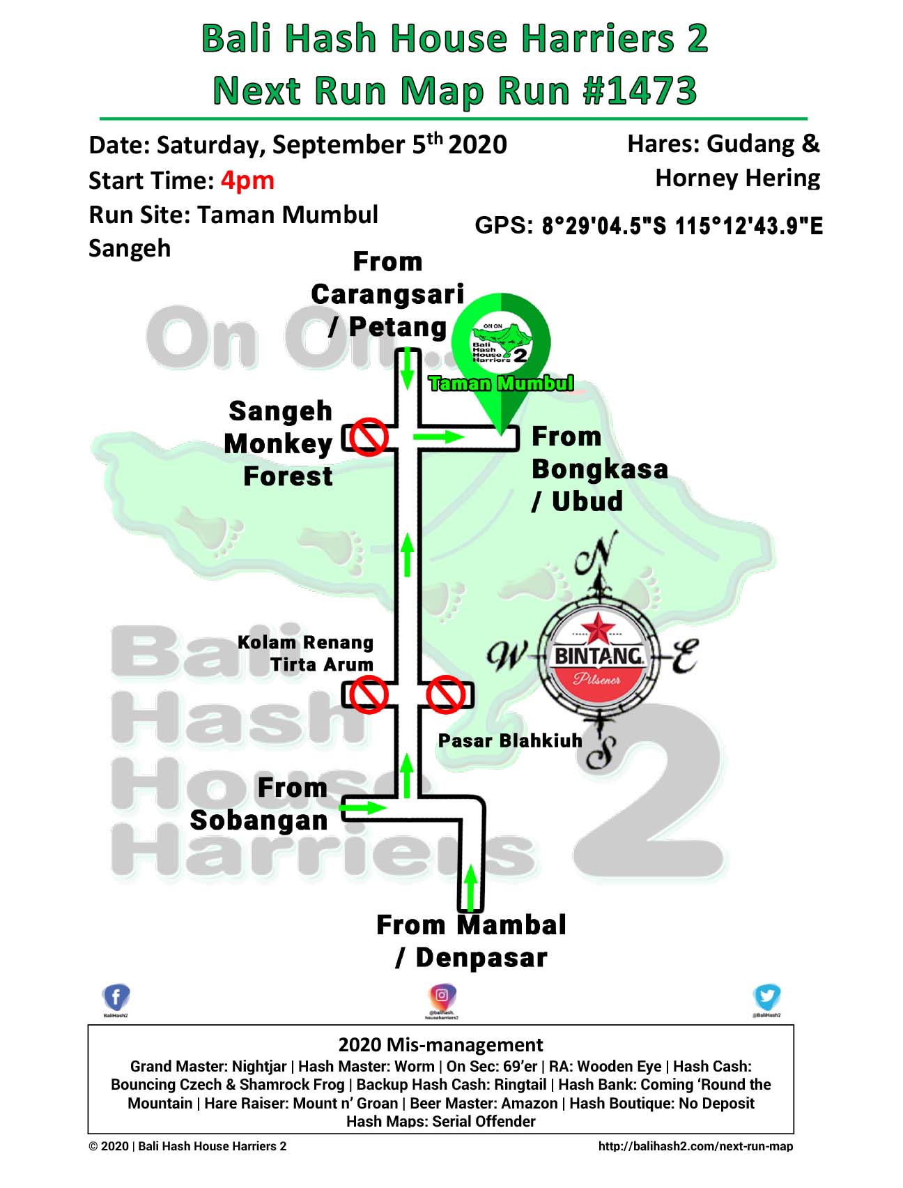 Bali Hash House Harriers 2 Next Run Map Date: Saturday 5-Sep-2019 Run Start: 4:00PM Location: Taman Mumbul Sangeh Hares: Gudang & Horney Hering