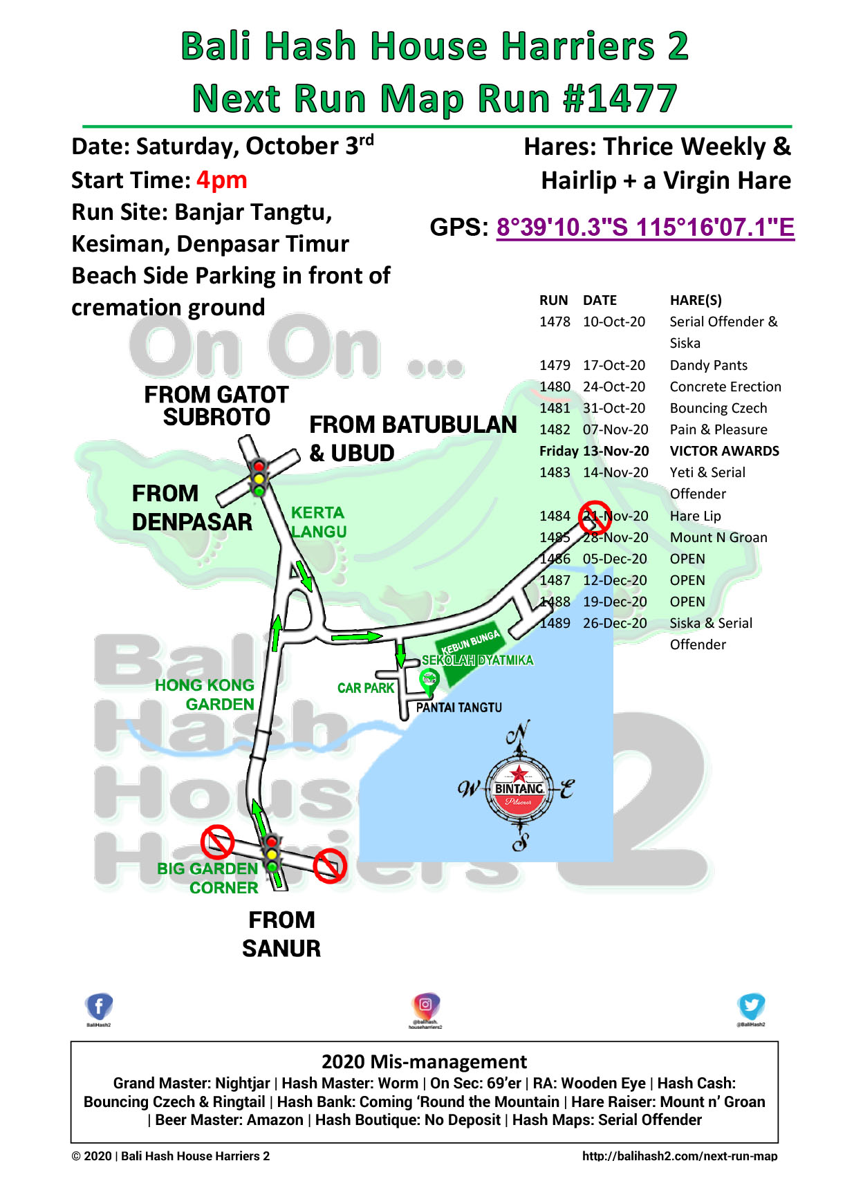  Bali Hash 2 Next Run Map #1477 Pantai Tangtu Kesiman