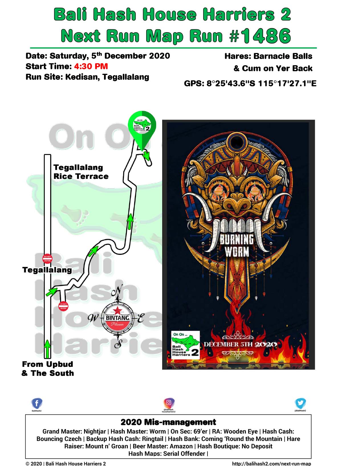  Bali Hash 2 Next Run Map #1486 Kedisan Tegallalang