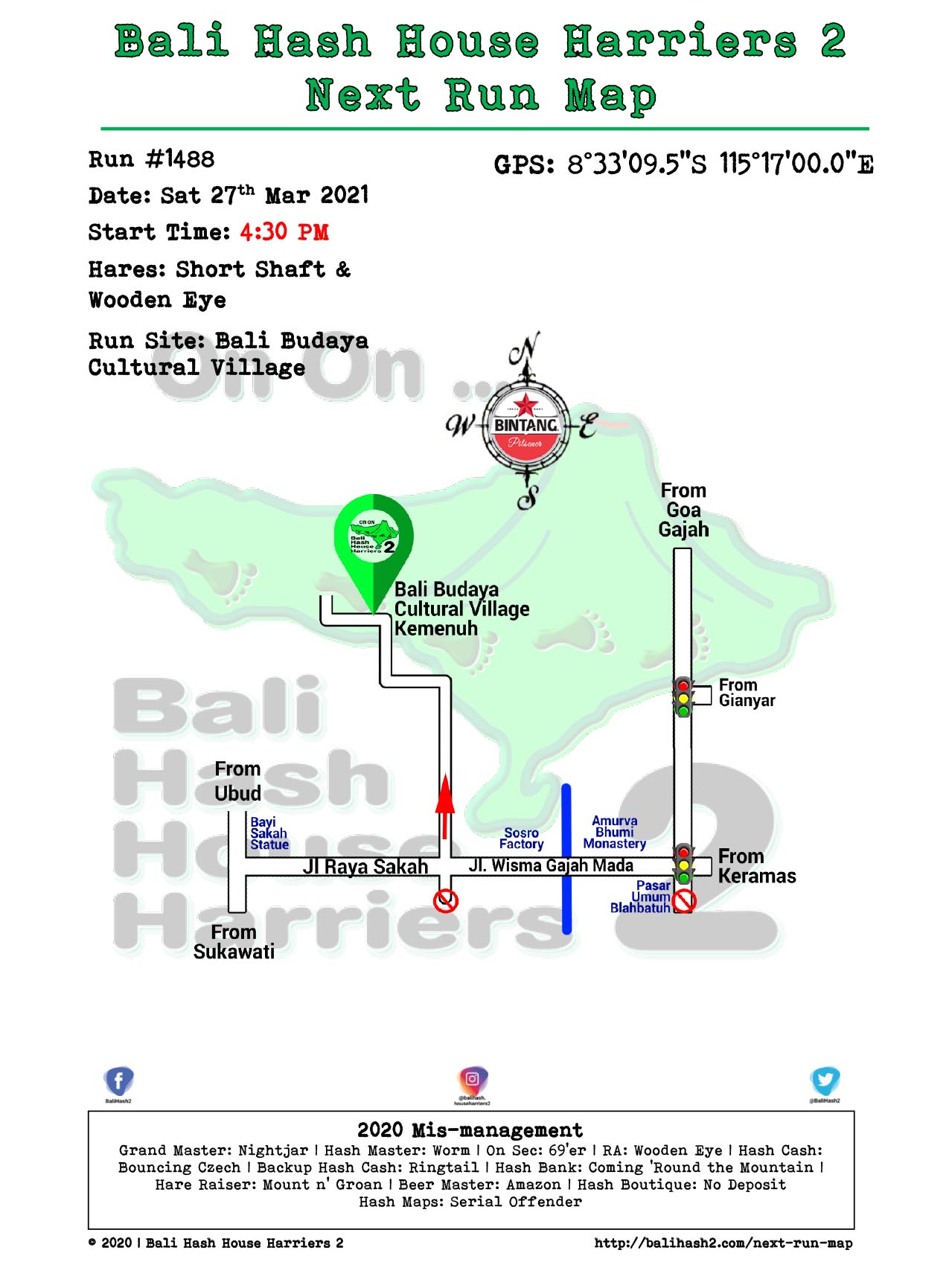 Bali Hash 2 Next Run Map #1488 Bali Budaya Cultural Village 27-Mar-21