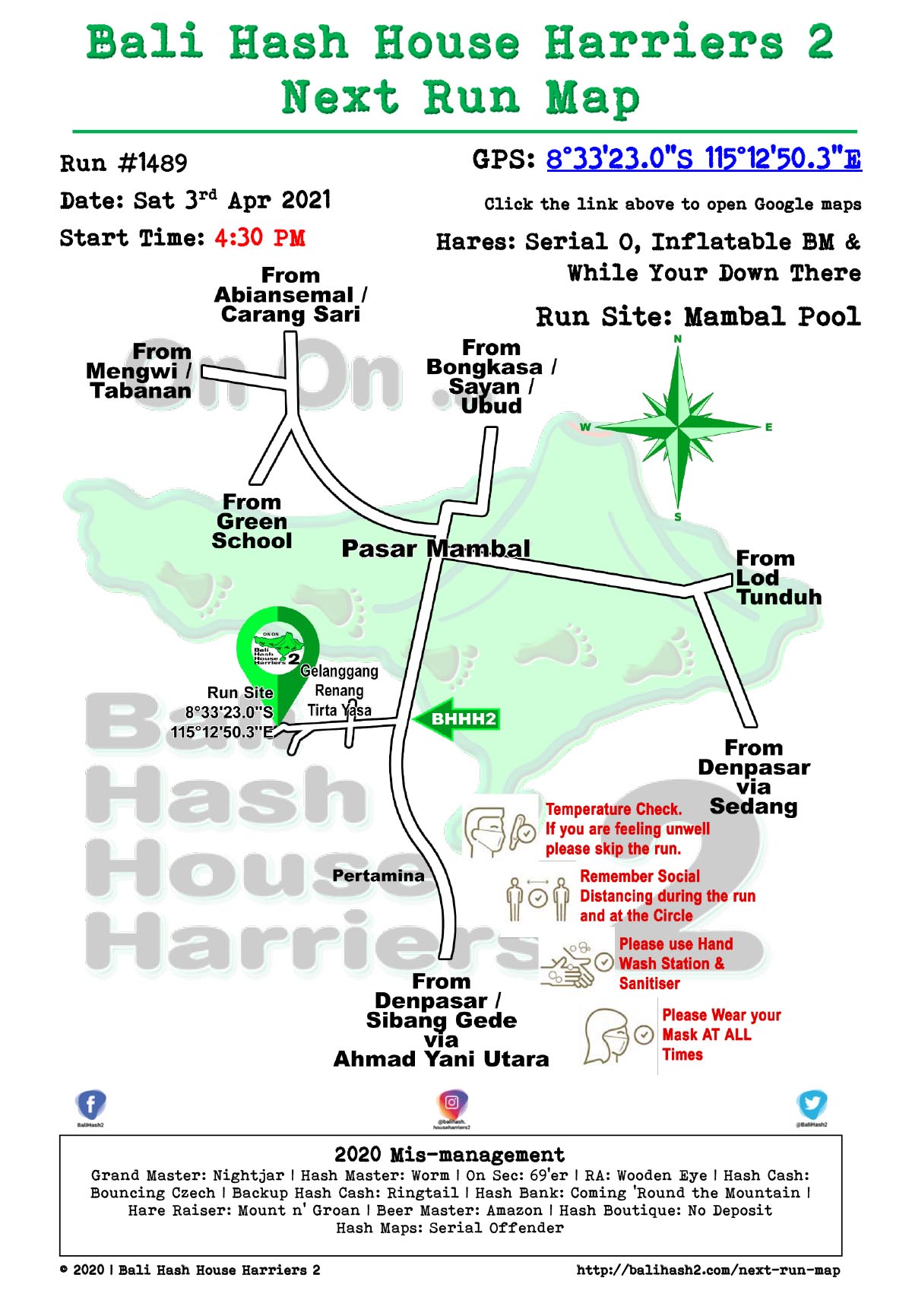 BHHH2 Next Run Map #1489 Mambal Swimming Pool 3-Apr-21