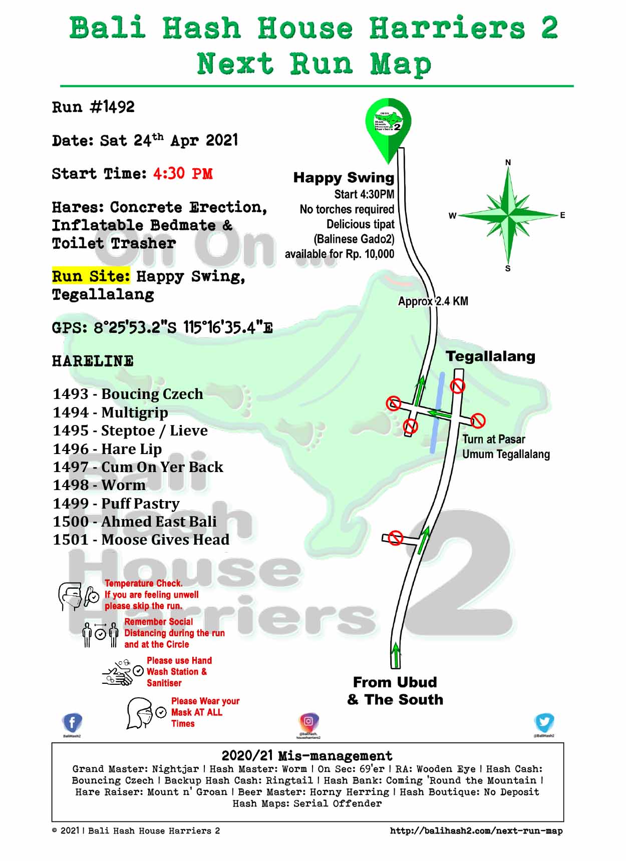 Bali Hash 2 Next Run Map #1492 Happy Swing Tegallalang 24-Apr-21