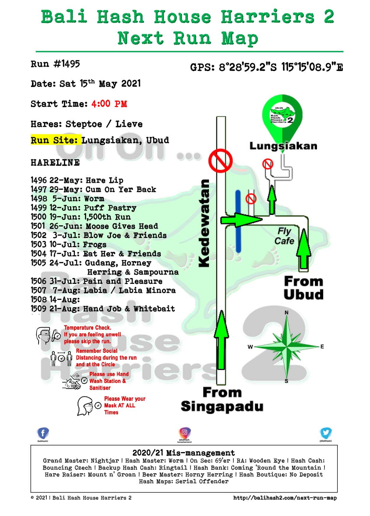 Bali Hash 2 Next Run Map #1495 Lungsiakan Ubud 15-May-21