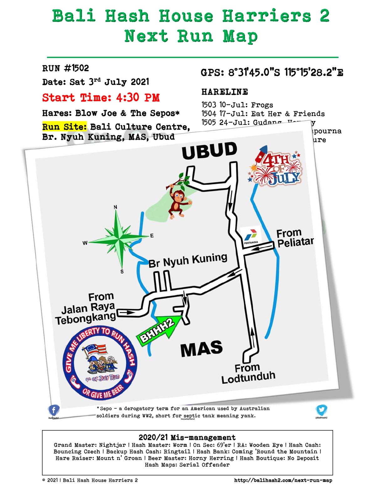 Bali Hash 2 Next Run Map #1502 Bali Culture Centre, Nyuh Kuning