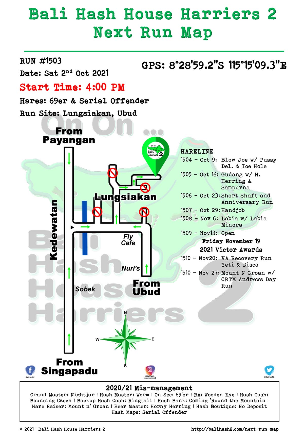 Bali Hash 2 Next Run Map #1503 Lungsiakan Ubud 2-Oct