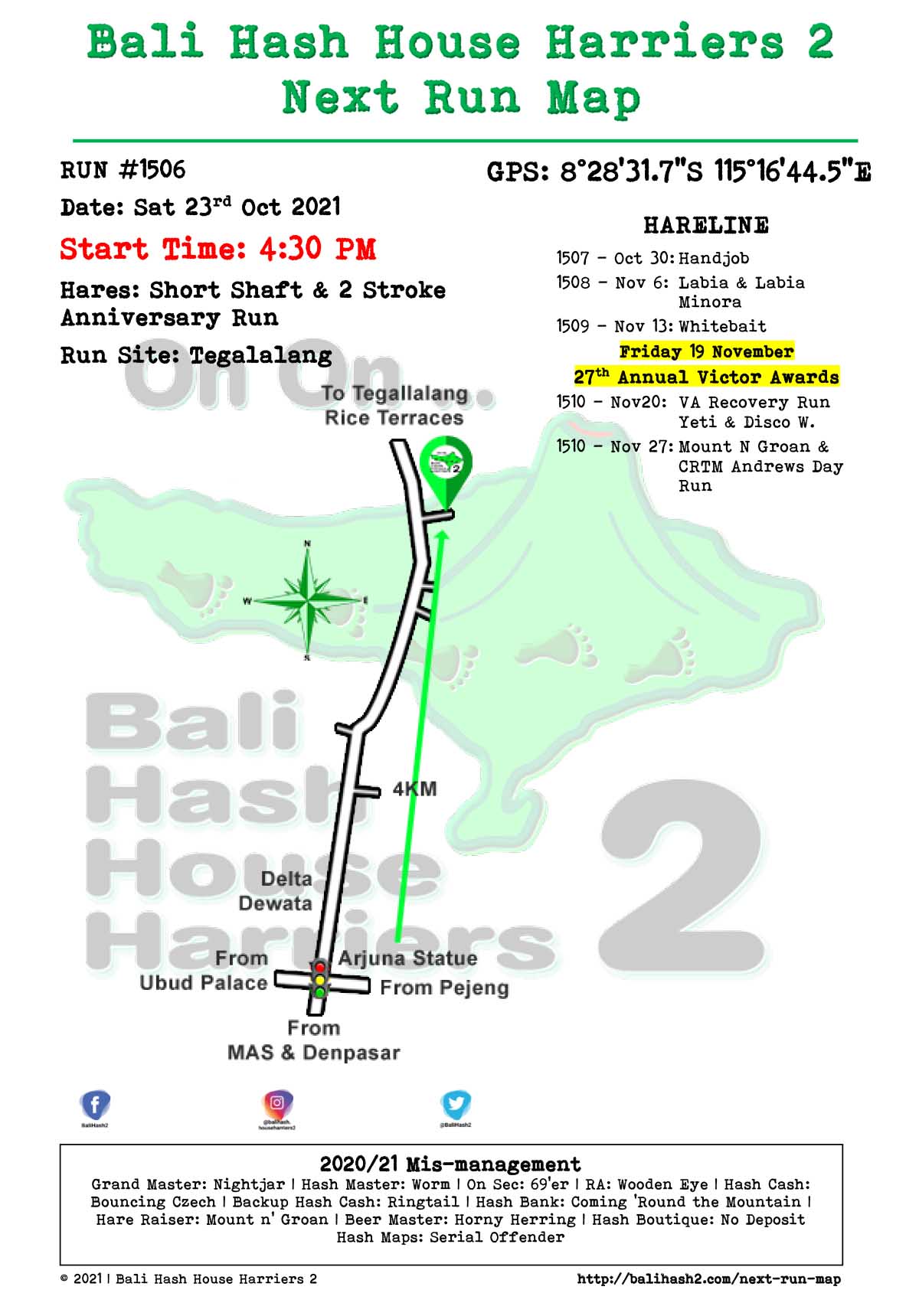 Bali Hash 2 Next Run Map #1506 Tegalalang Saturday 23-Oct-2021